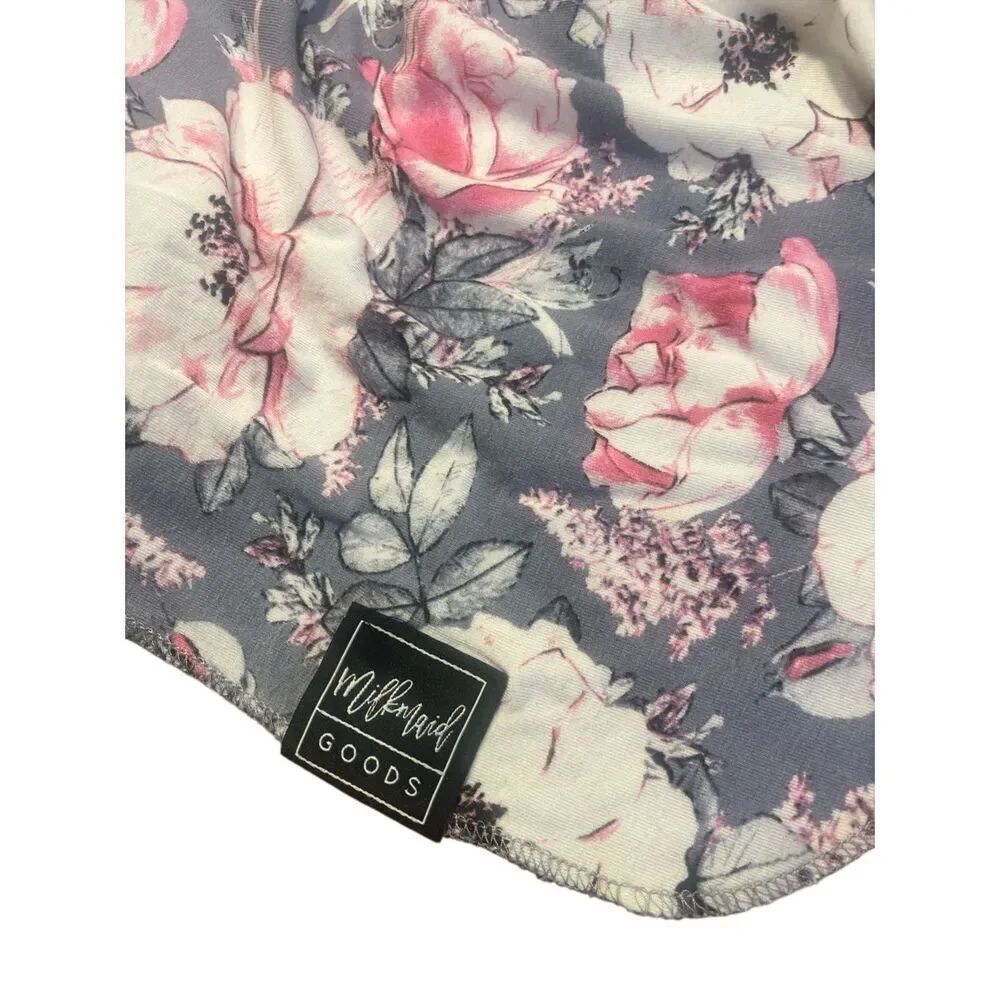 Milkmaid Goods swaddling blanket floral print pinks and gray